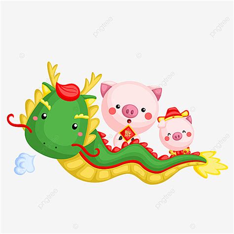 Three Little Pigs Vector PNG Images, Little Pig And Dragon, Cartoon Pig, Festive Clothing, New ...