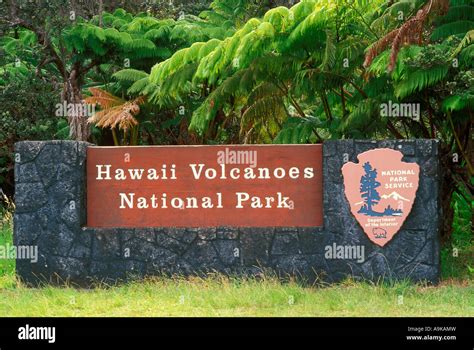 The Hawaii Volcanoes National Park entrance sign Hawaii Volcanoes National Park The Big Island ...