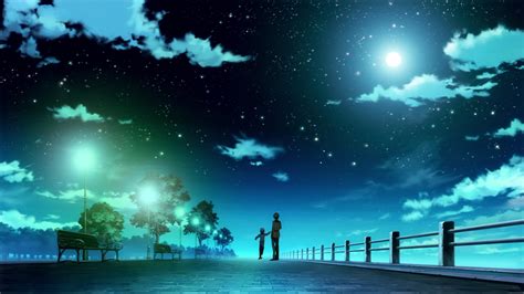 Wallpaper : anime, sky, trees, Moon, stars, clouds, pier, forest, cityscape, landscape 1920x1080 ...