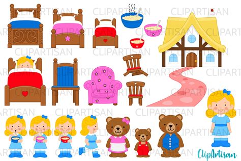 Goldilocks and the Three Bears Clip Art By ClipArtisan | TheHungryJPEG