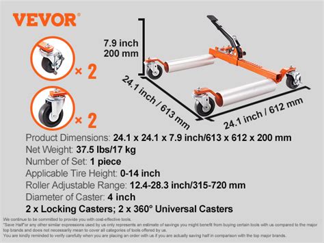 VEVOR Wheel Dolly, 1 Piece Wheel Dolly Car Skate, Heavy Duty Vehicle Positioning with Ratcheting ...