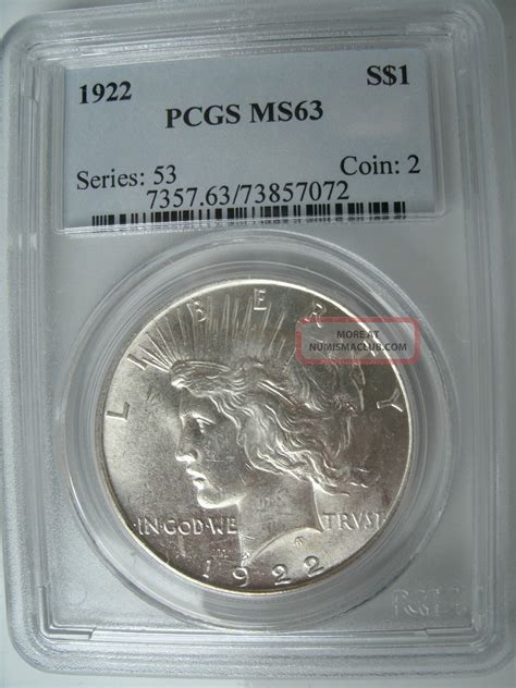 1922 Peace Silver Dollar - Pcgs Ms 63 - Coin