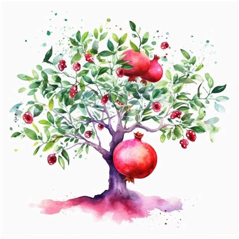 Premium AI Image | There is a watercolor painting of a pomegranate tree ...