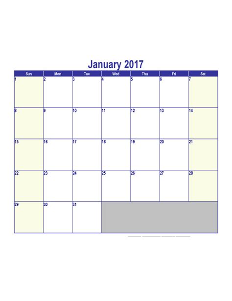 January 2017 Calendar Free Download