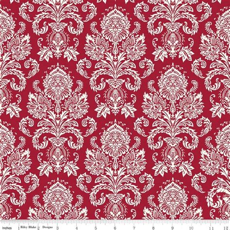 Red Damask Fabric Riley Blake Postcards For Santa C4752