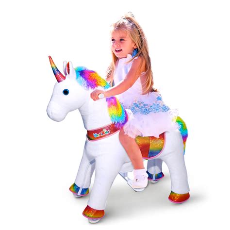 WondeRides Ride on Rainbow Unicorn Horse, Rocking Horse Riding Pony Toy ...