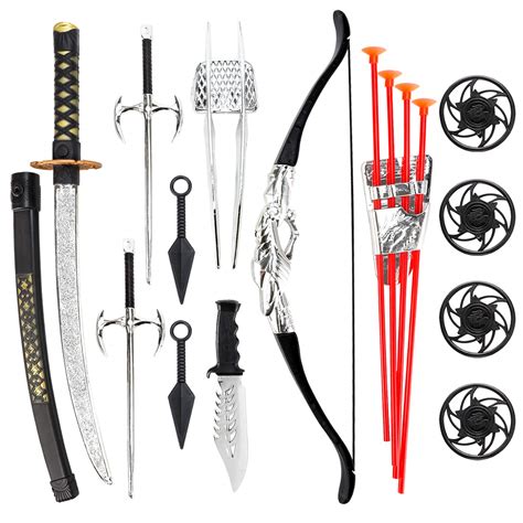 Liberty Imports Ninja Warrior Bow and Arrow Archery Set with Katana Sword, Sai, Melee Toy ...