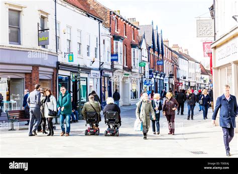 Beverley town centre, Beverley high street, center, shops, shoppers, stores outside main street ...