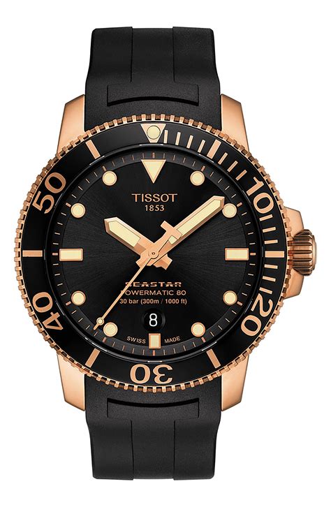 Tissot Seastar 1000 Powermatic 80 Rubber Strap Watch in Black/ Rose ...