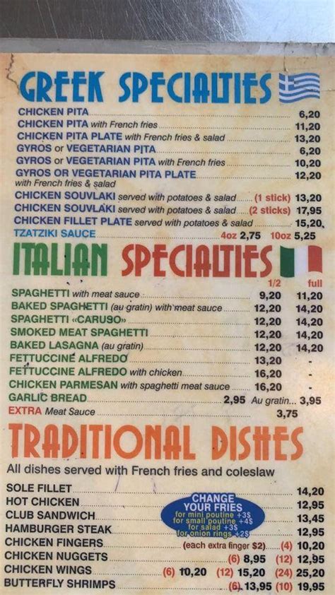 Menu at Bayview Pizzeria, Kahnawake