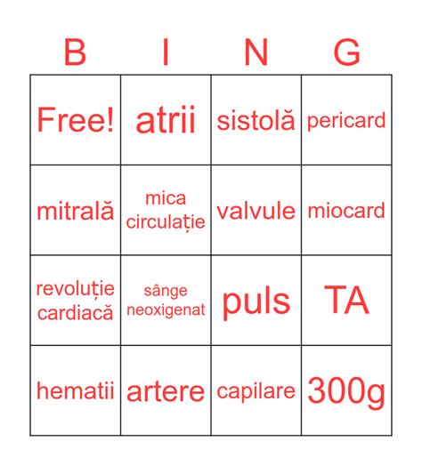 Inima și circulația sângelui Bingo Card