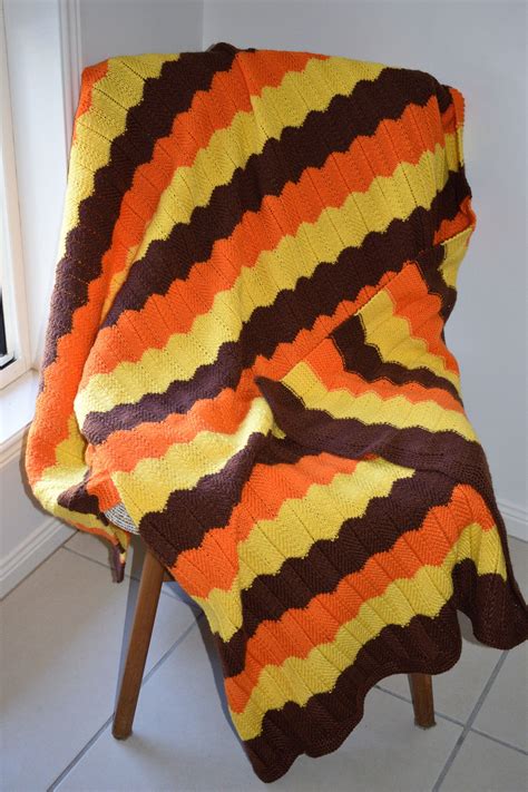 Beautiful Chevron Blanket Vintage Retro Orange Yellow & | Etsy ...