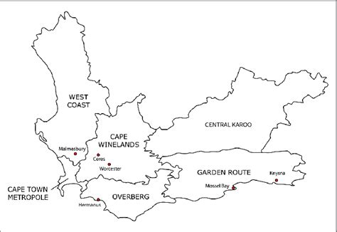 Map of the district and sub-districts of Western Cape province ...