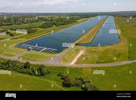 Aerial view of the rowing lake at Dorney Lake, beside the River Thames, Windsor, UK Stock Photo ...