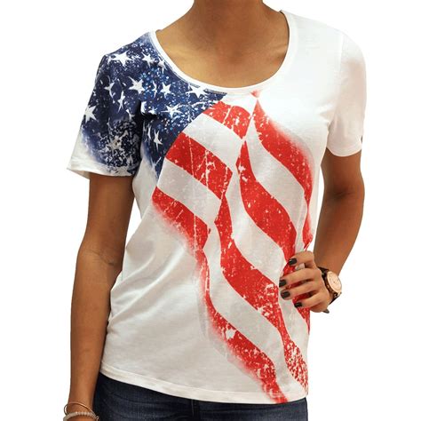 Ladies White American Flag Short Sleeve Scoop Neck T-shirt with Sequins - Walmart.com