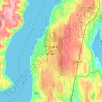 Topografische Karte Naval Base Kitsap - Bangor, Höhe, Relief