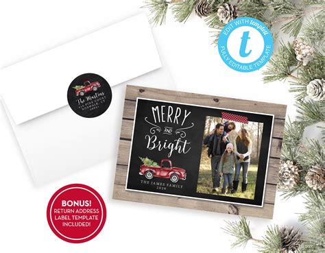 Red Truck Christmas Card with Photo Template Printable Xmas | Etsy