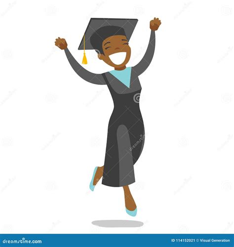 Young Cheerful African-american Graduate Jumping. Stock Vector ...