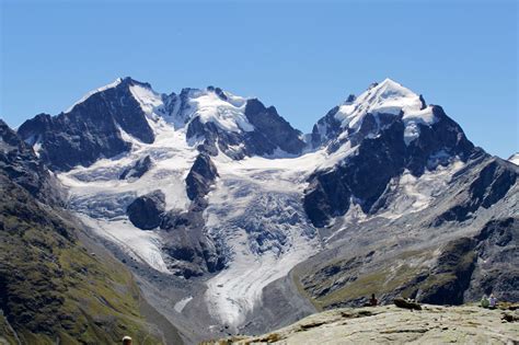 Piz Bernina with Biancograt and Rosegg glacier, view from Fuorcla ...