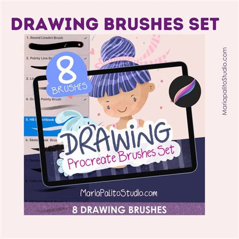 60 Drawing PROCREATE BRUSHES M007 – MariaPalito Studio