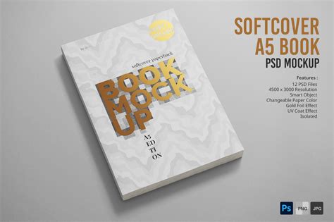 Softcover A5 Size Book Cover PSD Mockup Pack on Yellow Images Creative ...