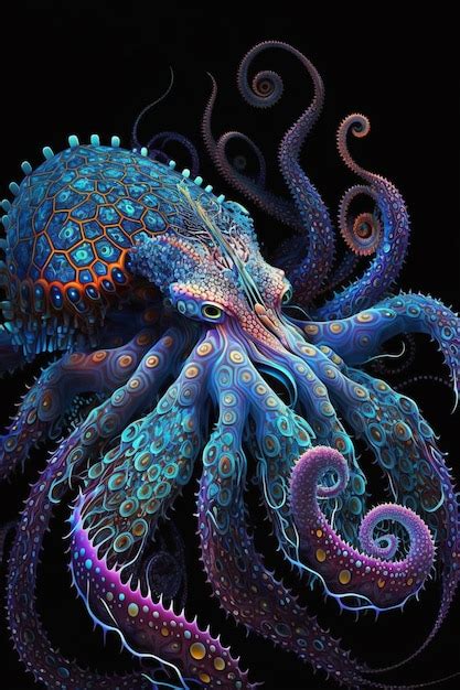 Premium AI Image | A colorful octopus with a black background.