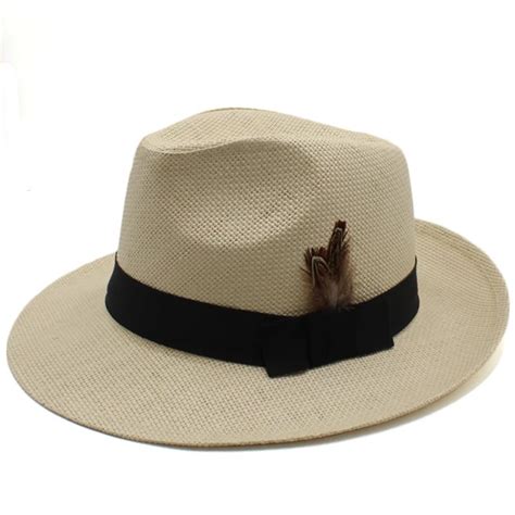 Men's Straw Panama Hat with Feathers - Visible Variety