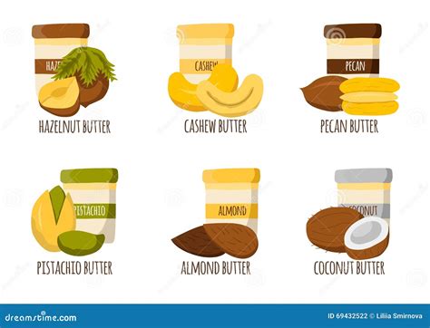 Nut butter types stock vector. Illustration of pecan - 69432522