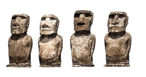 Four Aligned Easter Island Moai Statues transparent PNG - StickPNG