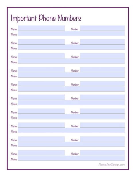 Important Phone Numbers Printable Type Ready / Editable | Etsy