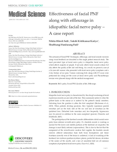 (PDF) Effectiveness of facial PNF along with effleurage in idiopathic facial nerve palsy – A ...