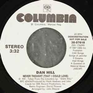 Dan Hill – Never Thought (That I Could Love) (1987, Vinyl) - Discogs