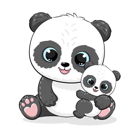 Cute panda mom with a cub. Vector illustration of a cartoon. 22508002 ...