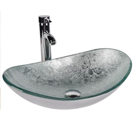 Flynama Bathroom Oval Glass Vessel Sink with Faucet in Silver LY-FXGB0005-SI - The Home Depot