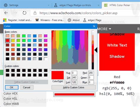 Microsoft Edge Color Palette