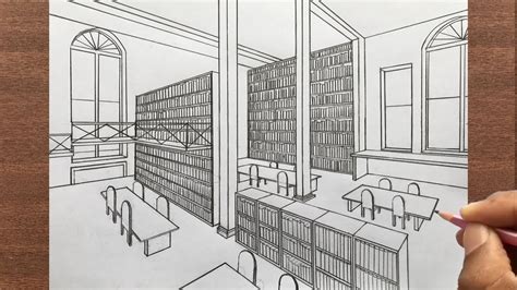 How to Draw a Library in 2-Point Perspective Step by Step - YouTube