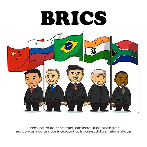 BRICS flag. association of 5 countries and map on white background . Isometric top design ...