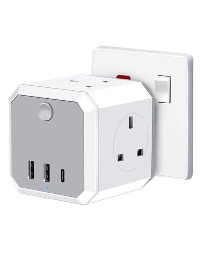 Plug Adapter with 3 USB, 4 Way Multi Plug Extension USB C Wall Socket Adaptor, 13A Cube ...