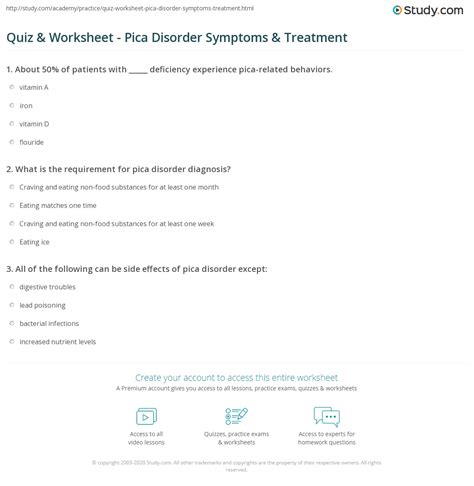 Quiz & Worksheet - Pica Disorder Symptoms & Treatment | Study.com