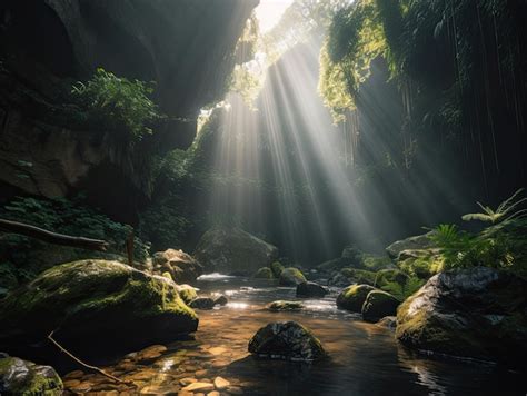 Premium Photo | Cascading waterfall in lush green forest