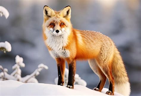 Premium Photo | Red fox standing on snow