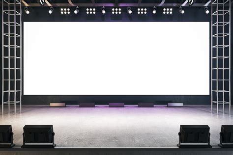 Premium Photo | Blank white rectangular screen in interior with concrete floor presentation ...