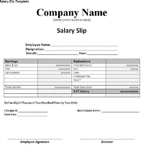 Payslip Format Download ~ MS Excel Templates