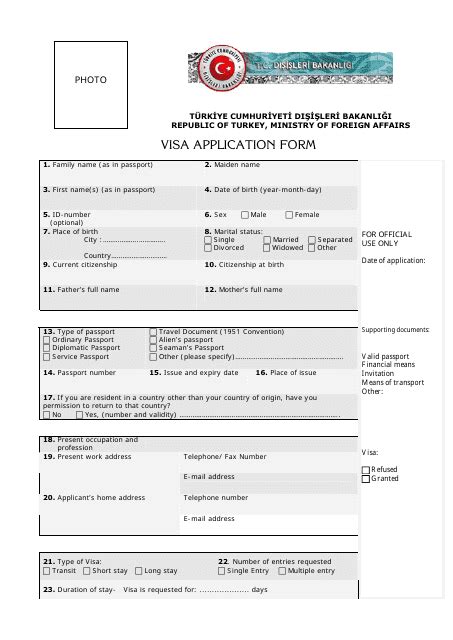 Turkish Visa Application Form - Fill Out, Sign Online and Download PDF | Templateroller