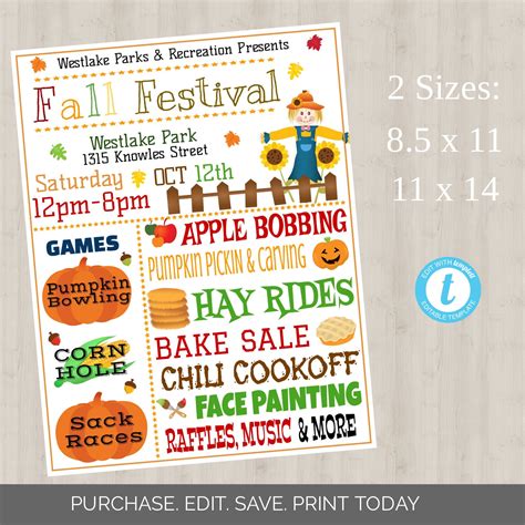 Editable Fall Festival Flyer Template 2 Sizes Fall Harvest Poster ...