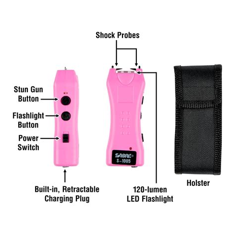 SABRE Stun Gun +Flashlight w/Belt Holster, Black (S-1005-BK) - City Arsenal