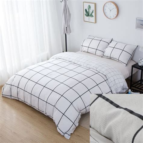 Amazon.com: Karever 100% Cotton Duvet Cover Set 3 Piece Reversible White Grid Plaid Checkered ...