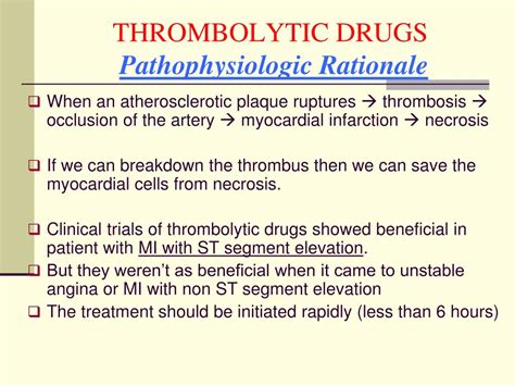 PPT - THROMBOLYTIC DRUGS Pathophysiologic Rationale PowerPoint Presentation - ID:5418124