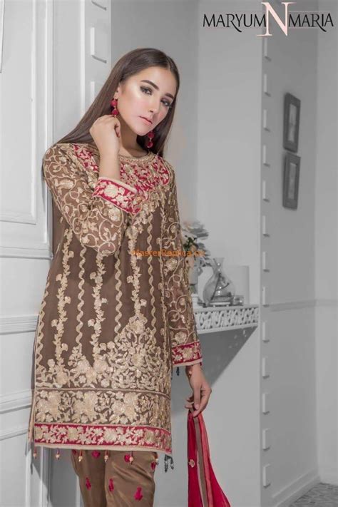 MARYAM & MARIA Luxury Caramel Blosom Embroidered Chiffon Collection Replica | Chiffon collection ...