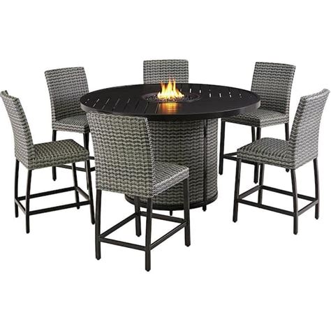 Agio Weston 7-Piece Aluminum Bar Height Outdoor Dining Set with Fire ...